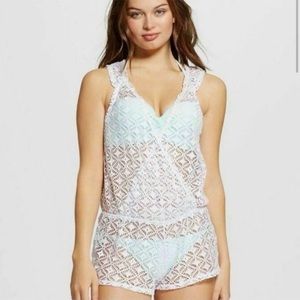 Crochet romper bathing suit coverup